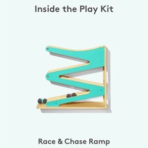 Lovevery Wooden Race & Chase Car Ramp Track Complete Set with 2 Cars Red & Teal